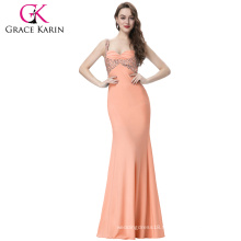 Grace Karin Sleeveless Backless Long Dark Salmon Beaded Evening Dress CL6096-3#